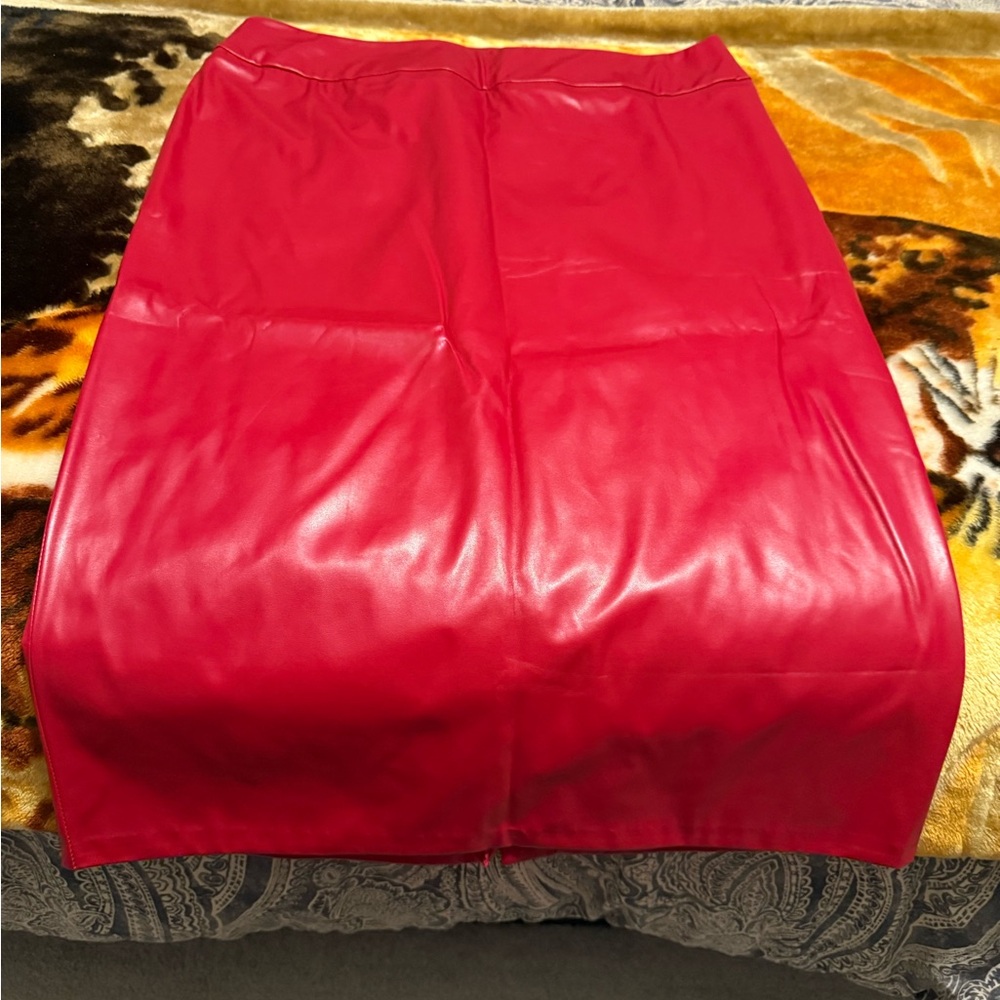 Red  faux Leather Skirt